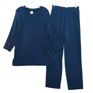 Citiknit Slinky Set V-Neck Long Sleeve Relaxed‎ Fit Teal Sz S Travel Knit